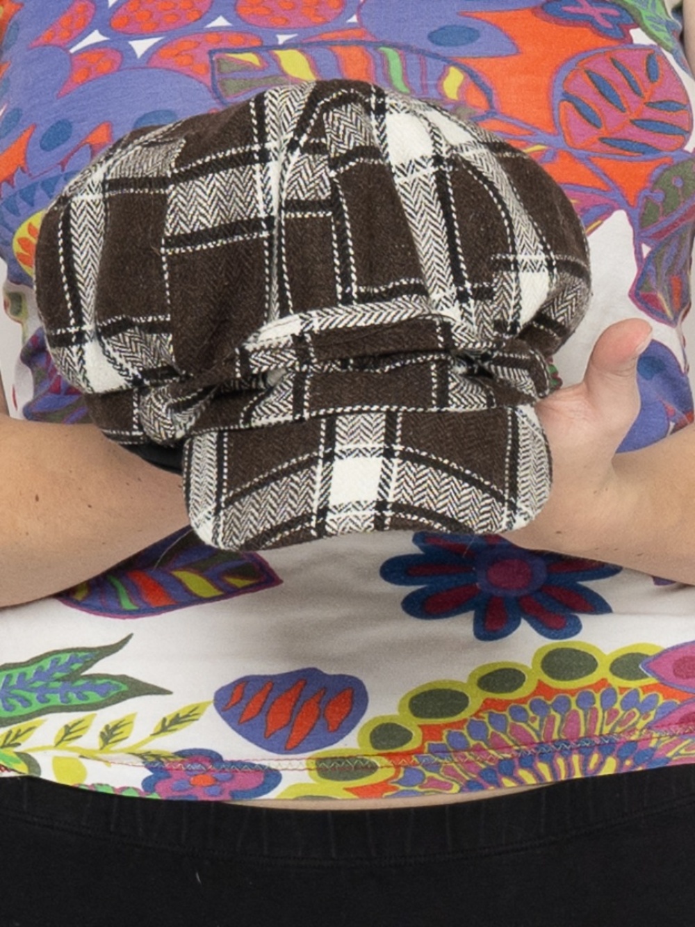 Y2k brown plaid hat white brown cap one size polyester